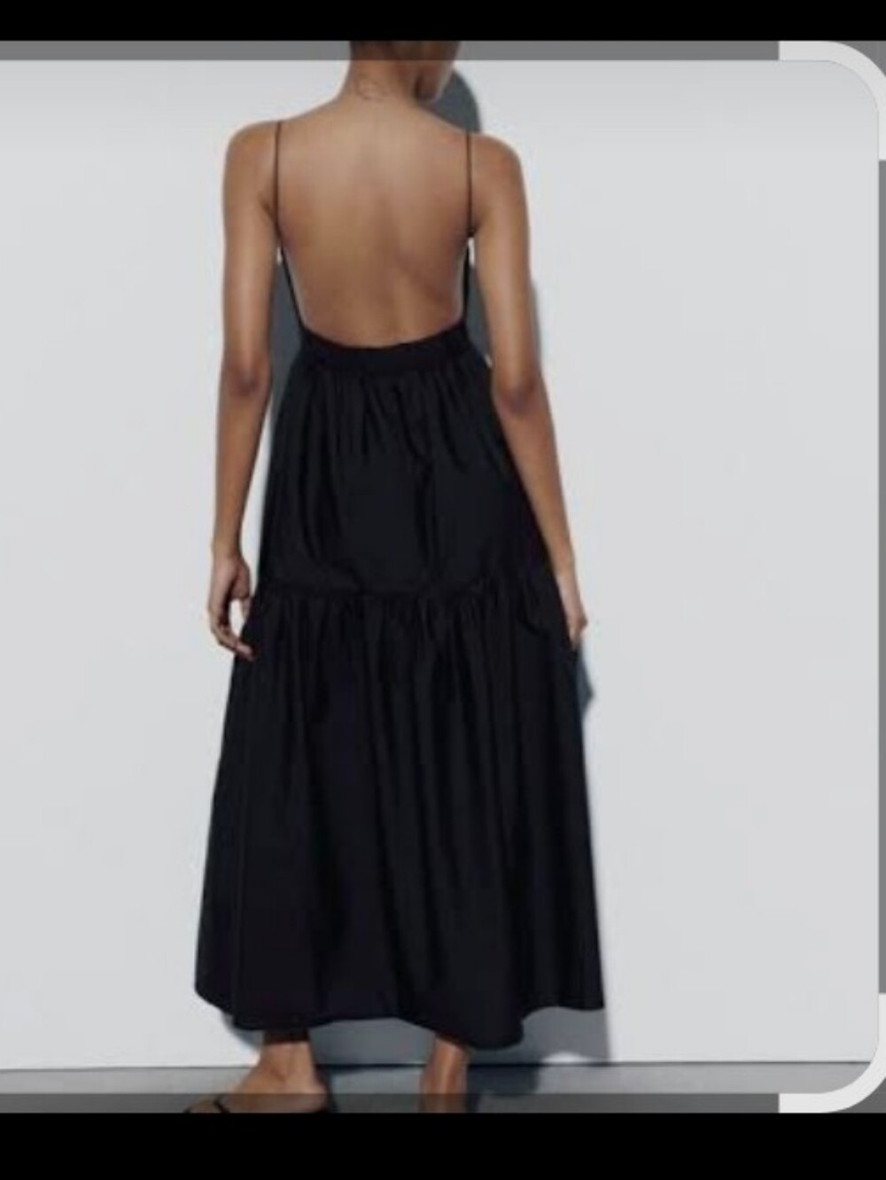 ZARA  Black Poplin Cotton Tank Tiered Boho Peasant Midi Dress Sz S